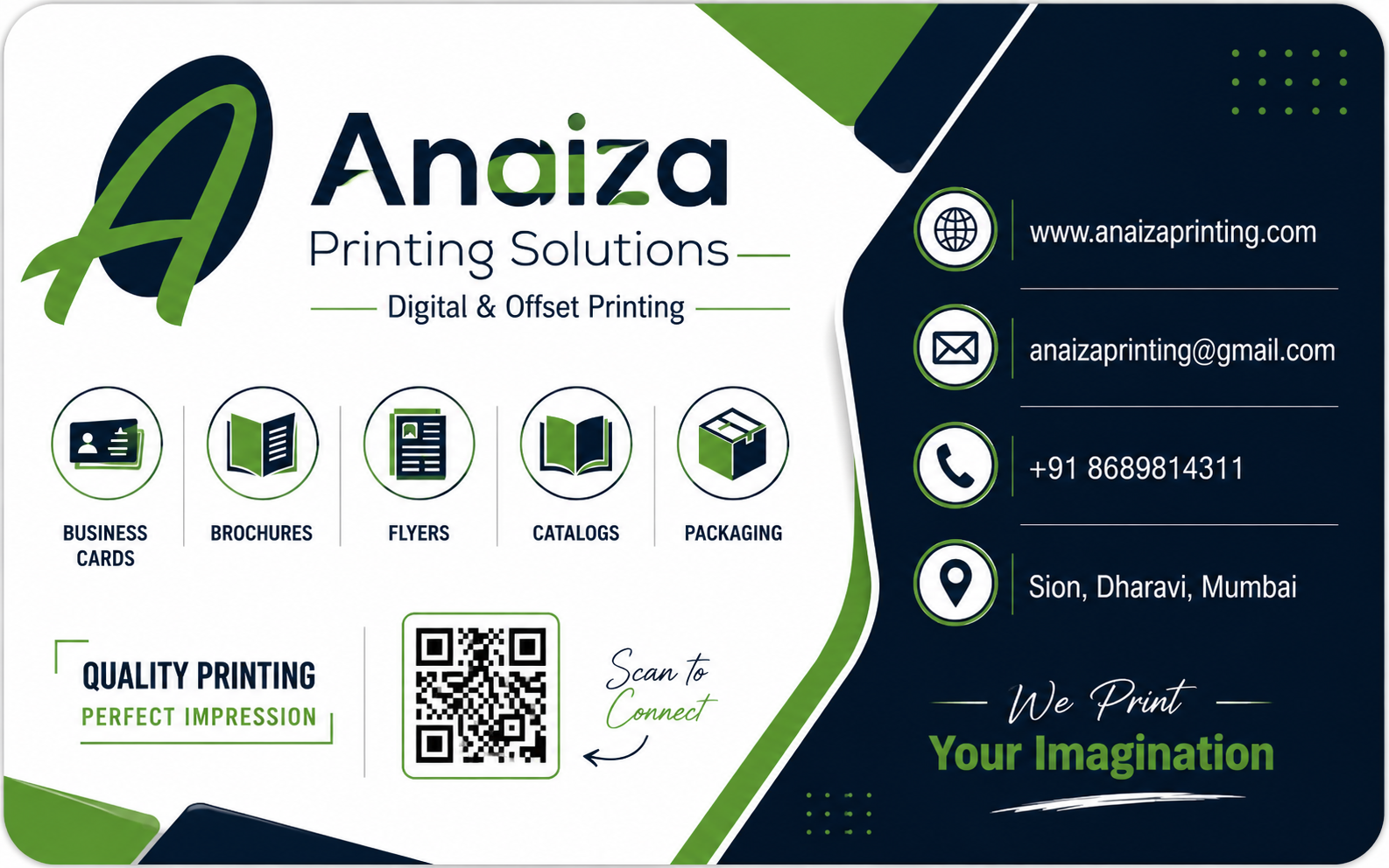 Professional visiting card printing for business growth — Anaiza Printing Solutions, Mumbai