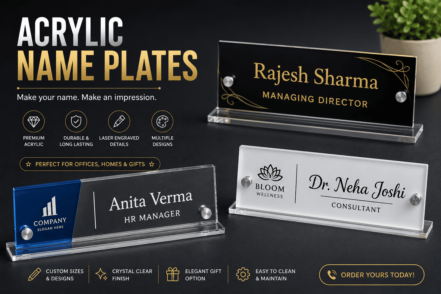 Custom acrylic name plates and office signage in Mumbai