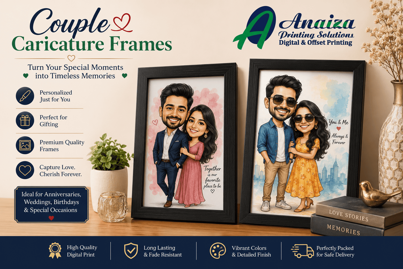 Personalized couple caricature frames and custom cartoon photo frames in Mumbai