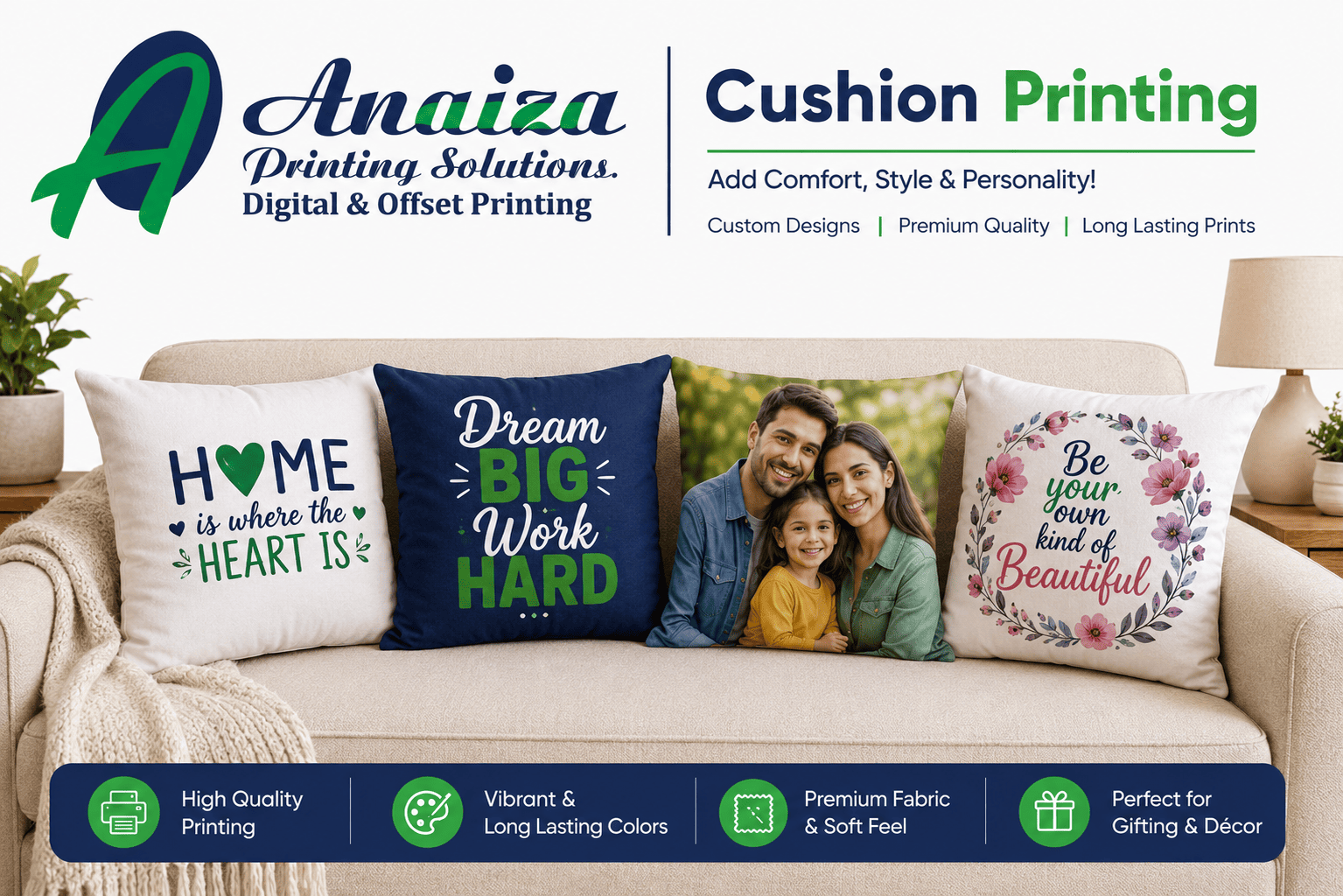 Custom photo cushion printing with personalized designs in Mumbai