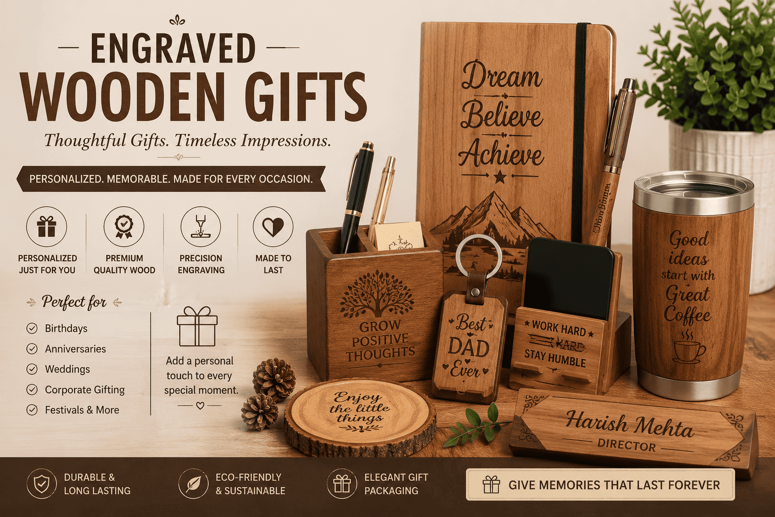 Engraved wooden gifts and customized personalized wooden gift items in Mumbai