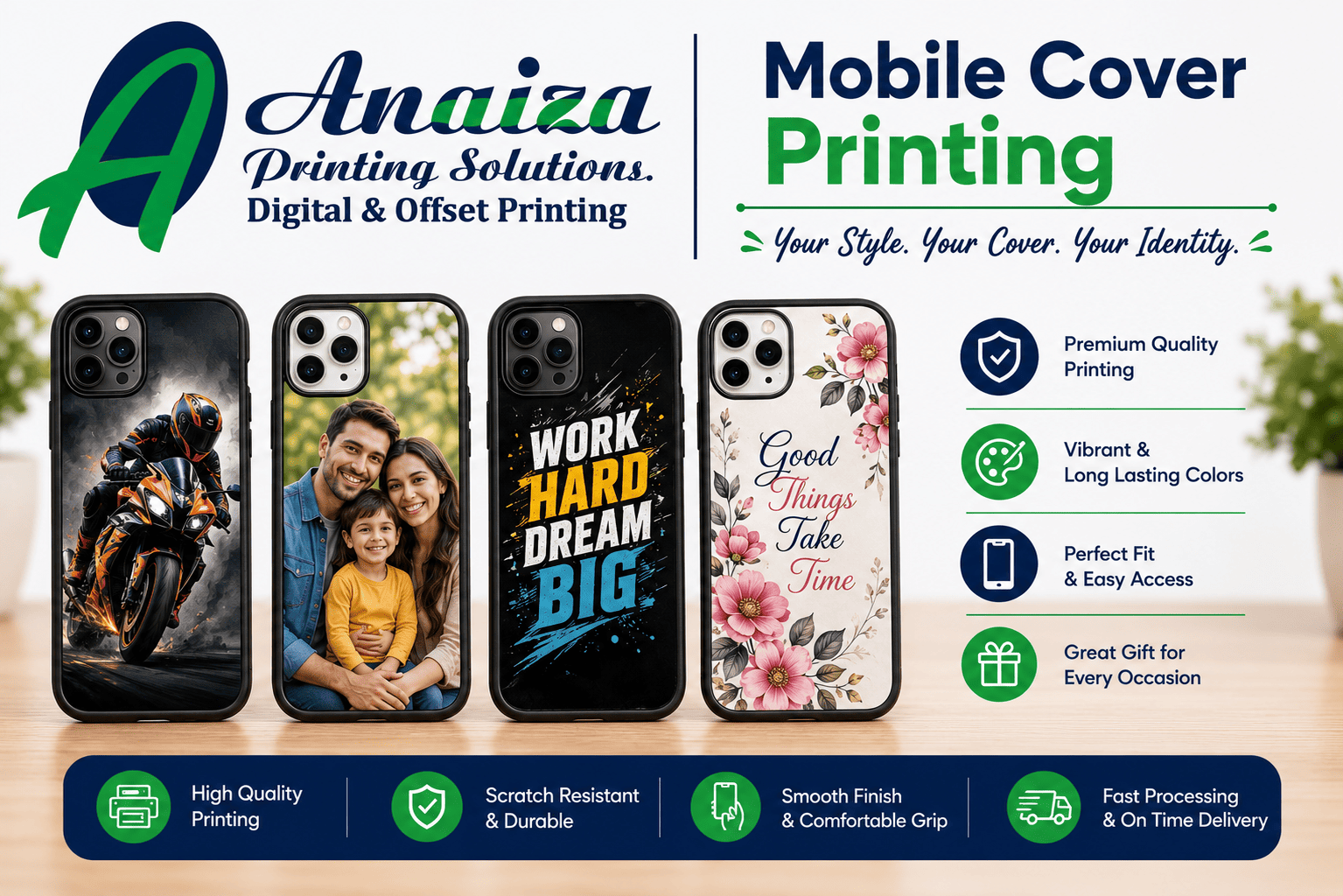 Custom mobile cover printing with photo and logo designs in Mumbai