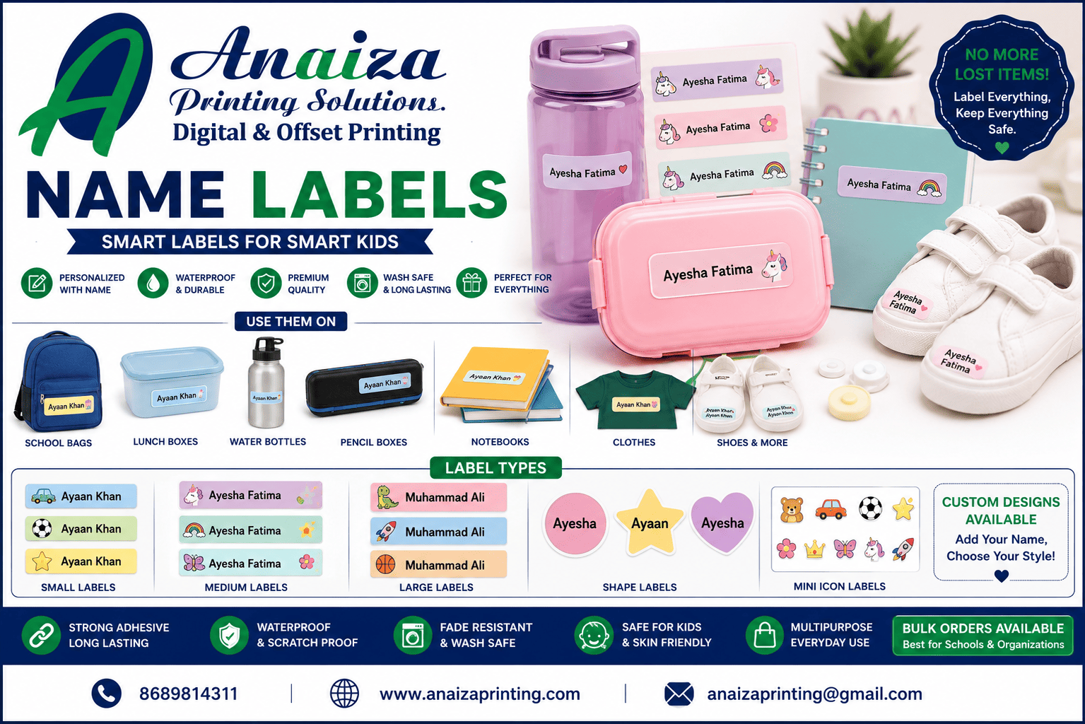 Customized name stickers, school labels and personalized name tags in Mumbai