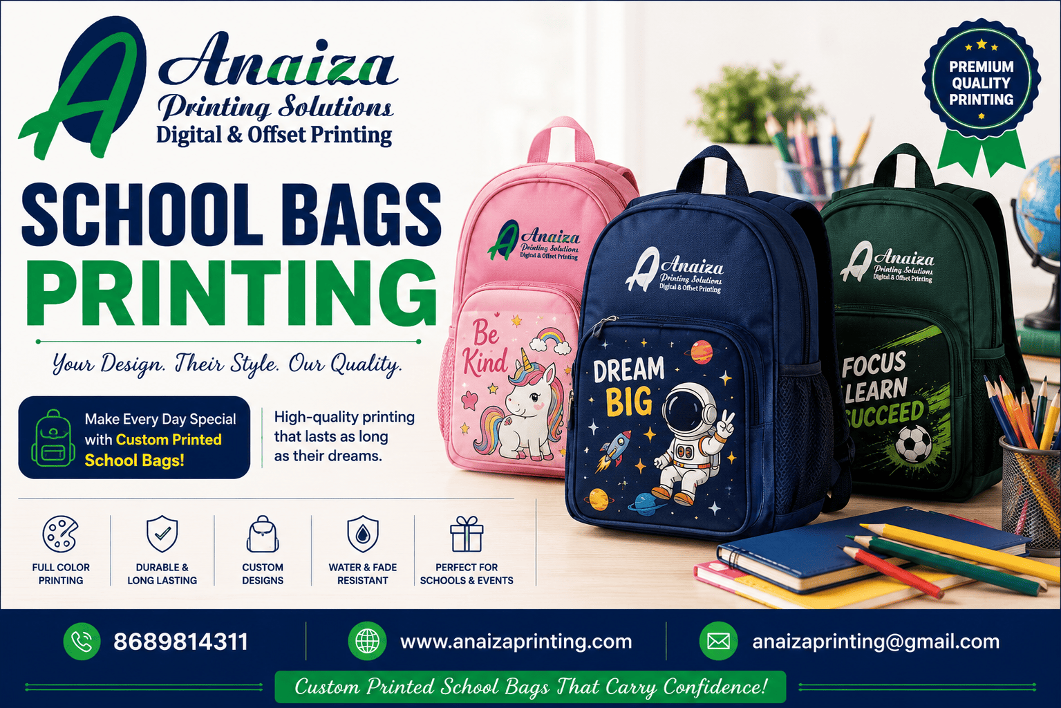 Customized school bags and personalized kids school bag printing in Mumbai