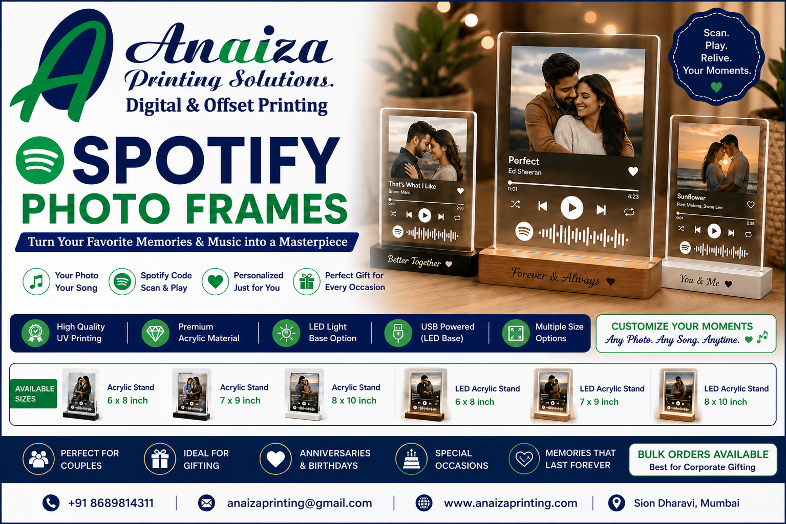 Personalized Spotify song photo frames and custom music frames in Mumbai