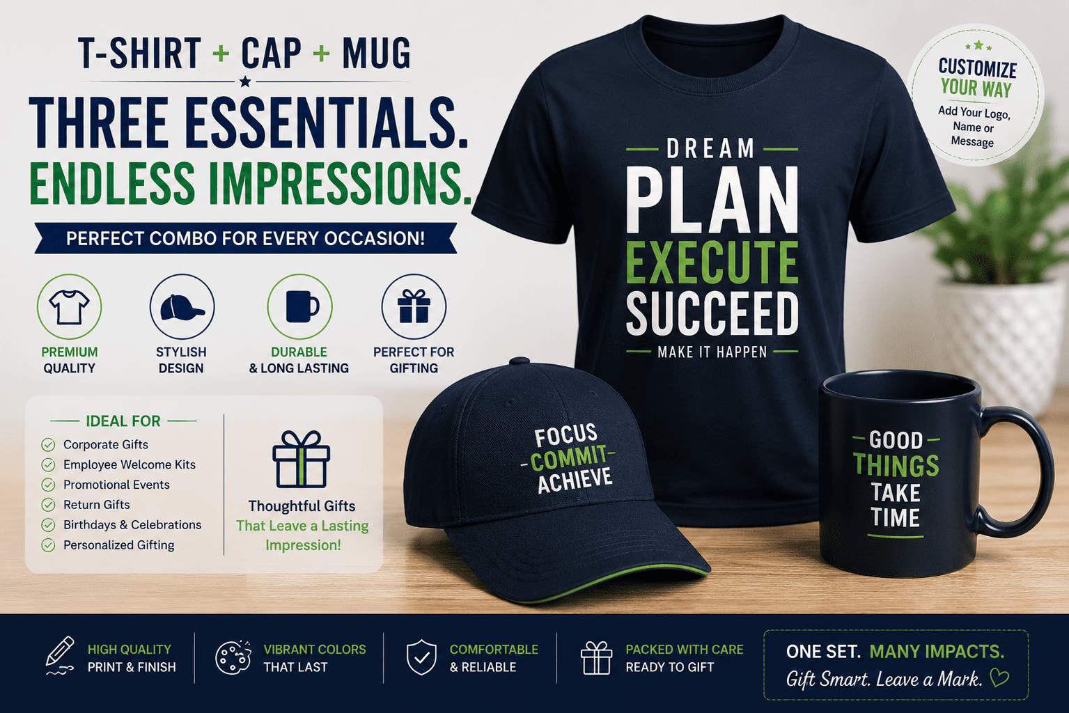 T-shirt cap mug combo gifts and customized promotional merchandise in Mumbai