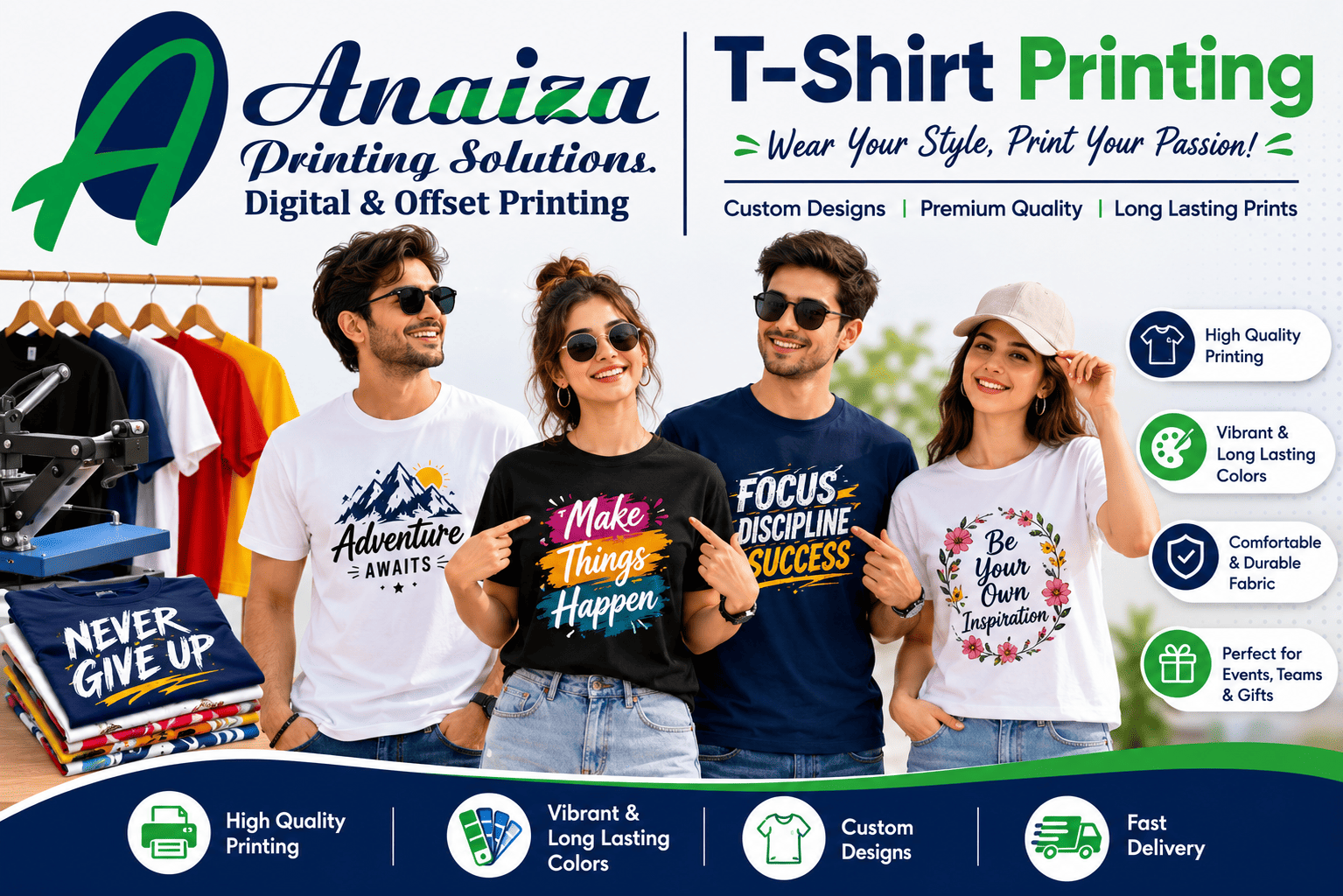 Custom T-shirt printing with logo and photo designs in Mumbai