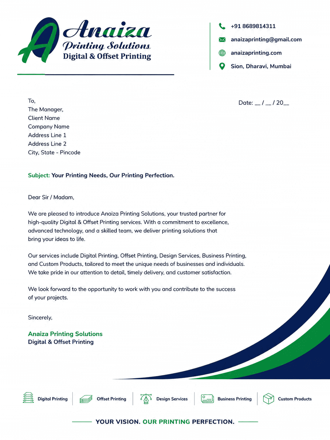 Corporate business letterhead printing for official documents