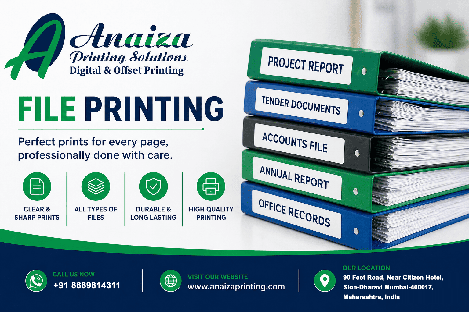 Printed documents and files for business use