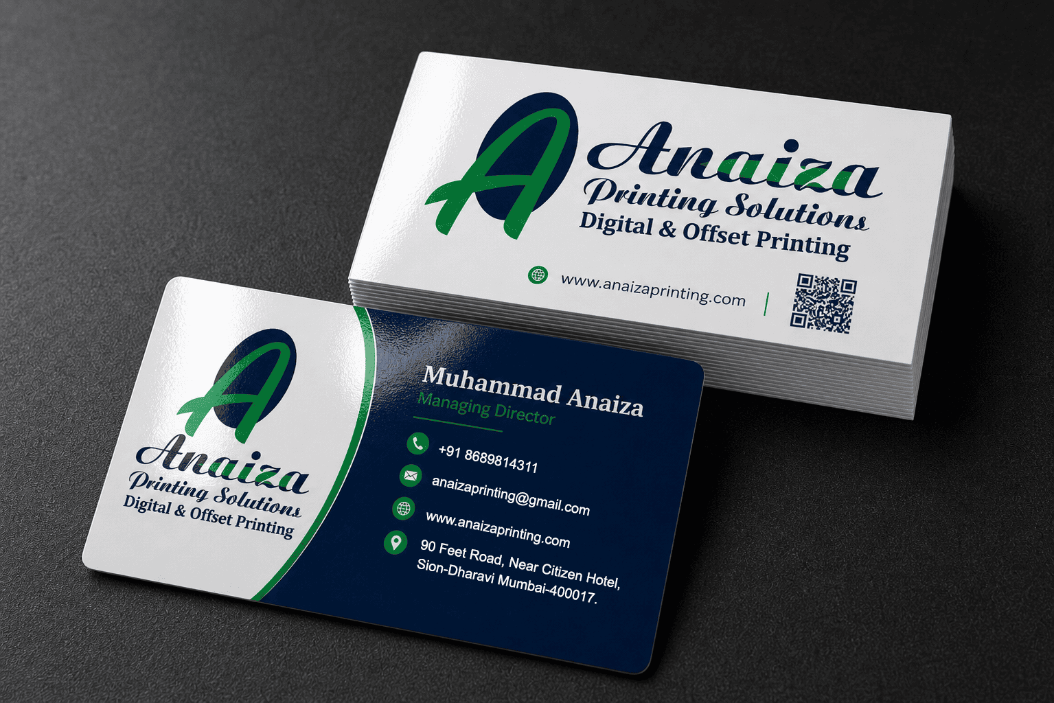 Glossy visiting cards with vibrant colors and premium finish