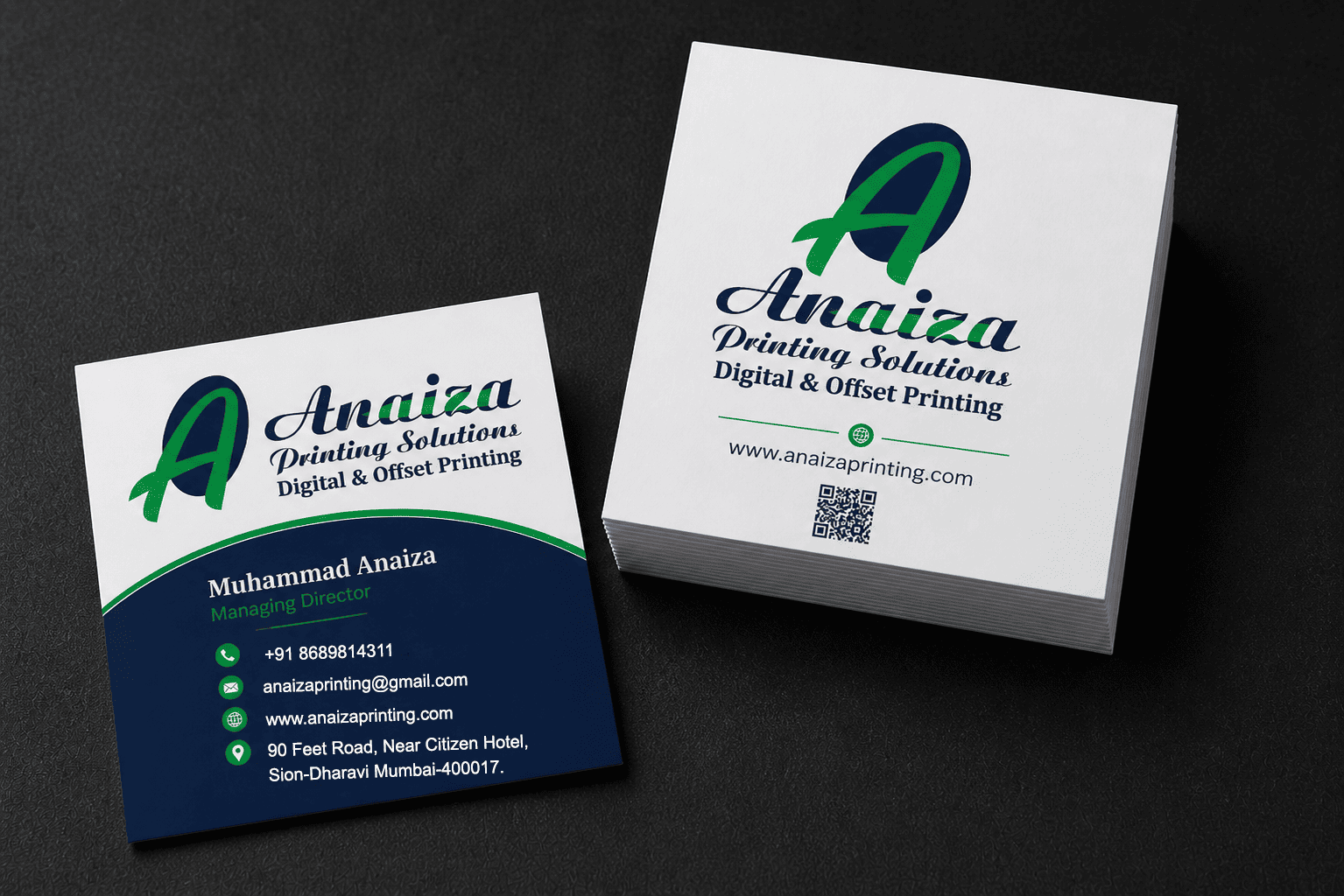 Square visiting cards for modern premium branding